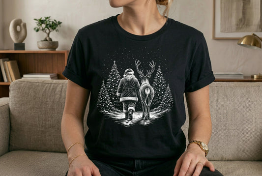 Black and White Santa and Deer